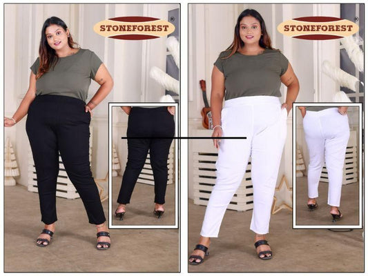 Women's Plus Size Lycra Solid Combo Pant